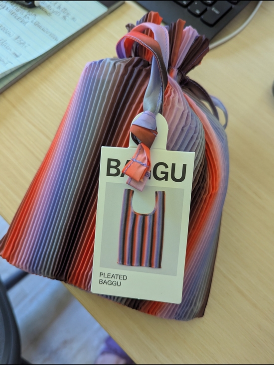 BAGGU Handbags - BAGGU Pleated Tote - Purple, Orange, Red Stripes